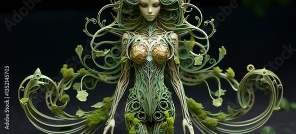Obraz Paper quilling Spinach Dryad Nano Robot full body in a sea of diamonds, ai generative