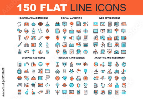 Fototapeta 150 Three-Color Line Art Icons 2