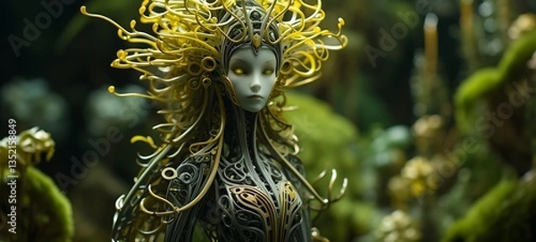 Obraz Paper quilling Celery Dryad Nano Robot full body in a sea of diamonds , ai generative