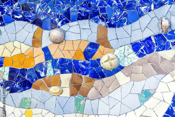 Obraz Closeup of mosaic of colored ceramic tile by Antoni Gaudi at his