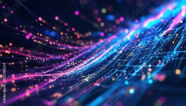 Obraz Abstract digital data stream visualization with connected lines and dots