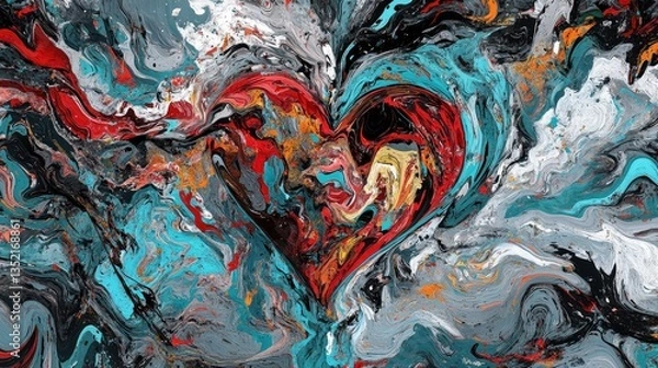Obraz An abstract painted heart surrounded by colorful swirly patterns