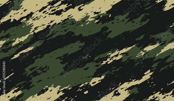 Obraz Abstract hunting camouflage, seamless texture, military camouflage pattern, Army or hunting dark khaki green camo clothes. Camouflage wallpaper for textile and fabric. Fashion camo style. Vector