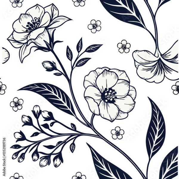 Obraz Elegant Dark Blue Floral Seamless Pattern Background Design Perfect for Textile Print