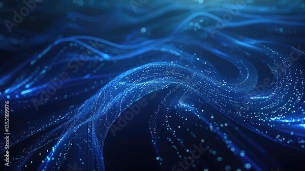 Fototapeta Abstract picture micro light sparkling particle represent data flow vivid flowing wave with high tech background, create digital effect scene perfect for energetic and fantasy wallpaper design. AIG53.