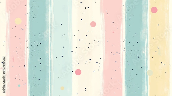 Fototapeta Seamless Pastel Stripe Pattern with Polka Dots and Brush Texture