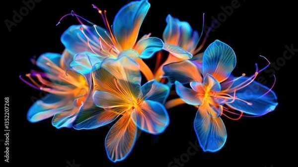 Fototapeta A bouquet with glowing, neon-colored flowers.