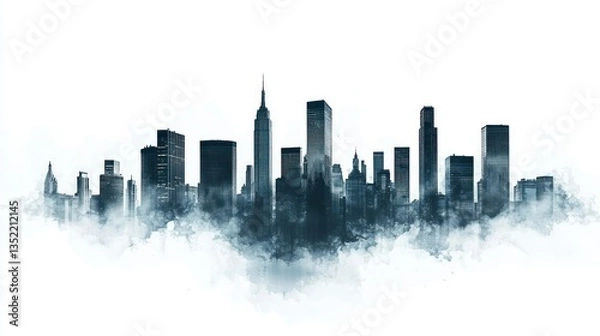 Fototapeta A city skyline with gas emissions fading, symbolizing reduced consumption
