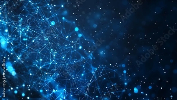 Fototapeta abstract network of glowing blue nodes connected by lines forming a dynamic web on a dark background