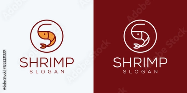 Fototapeta Shrimp logo design vector illustration of sea shrimp line art design