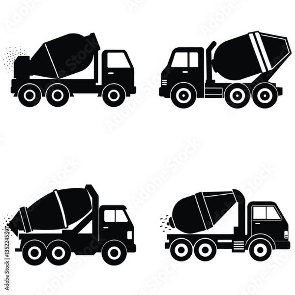 Fototapeta Vector set of truck icons including different types like cargo, dump, and delivery trucks, suitable for transportation and construction themes