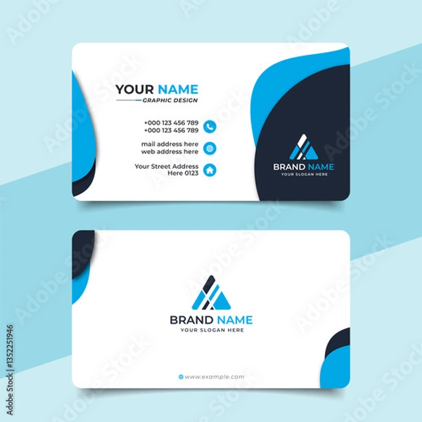 Fototapeta Creative modern blue business card design  name card corporate visiting card and simple clean template vector design