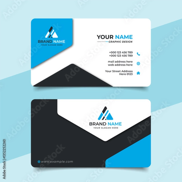 Fototapeta Creative modern blue business card design  name card corporate visiting card and simple clean template vector design