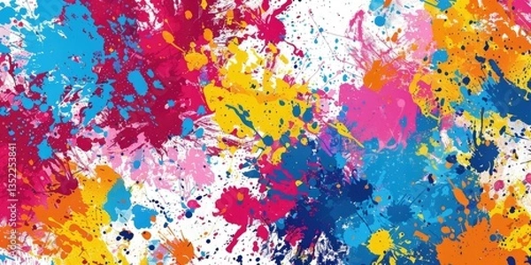 Fototapeta The abstract splash painting colored by vivid shade of oil color stained on the canvas express contemporary style from paint. Modern wallpaper brush vibrant watercolor with seamlessly pattern. AIG61.