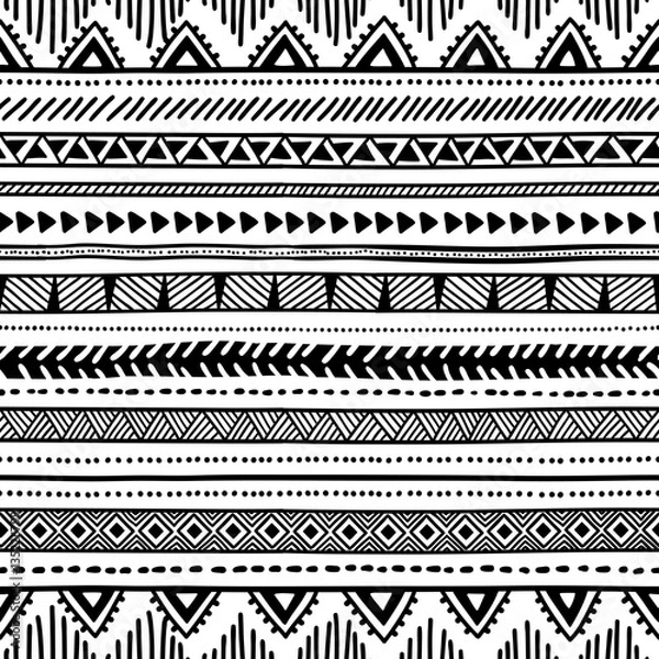 Fototapeta Seamless ethnic pattern. Black and white geometric pattern. Prin
