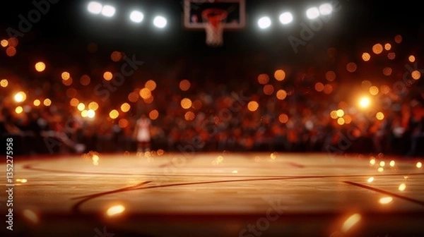 Fototapeta Thrilling basketball game highlights stadium arena sport event exciting atmosphere low angle view team spirit and energy
