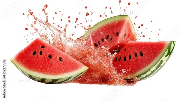 Fototapeta Refreshing Watermelon Slices with Splashing Juice