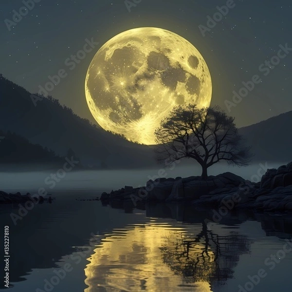 Fototapeta moon over lake