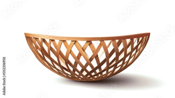 Obraz A digital rendering of a half-circle shaped basket with a lattice pattern. The basket appears to be made of copper or a similar metallic material with a golden-brown hue. The image is presented