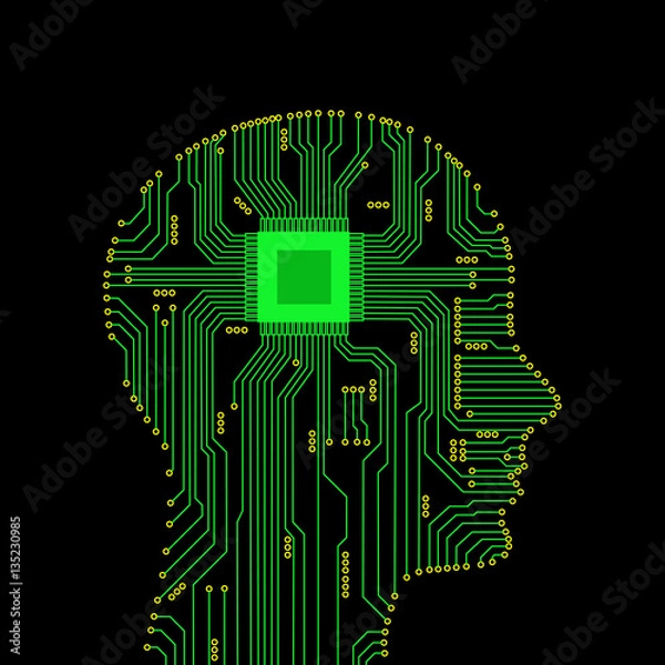 Fototapeta Abstract head in the form of an electronic circuit. Vector illustration.