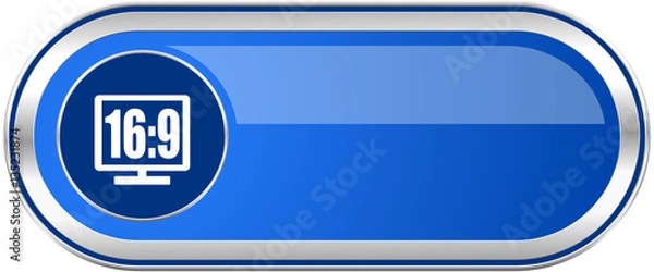 Fototapeta 16 9 display long blue web and mobile apps banner isolated on white background.