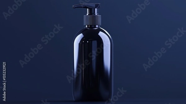 Obraz A shiny black bottle with a pump sits on a surface