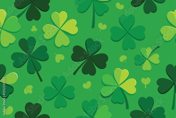 Fototapeta Green Clover Pattern St. Patrick's Day design with Three & Four Leaf Clover Motifs