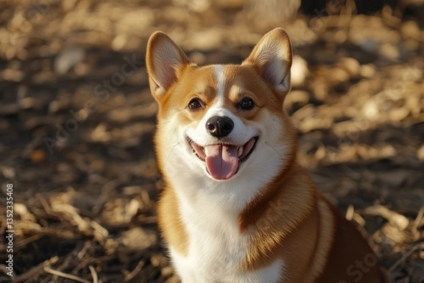 Obraz Happy corgi dog autumn field portrait