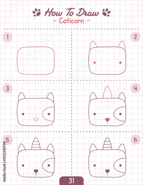 Obraz How to Draw Doodle Animal, Cartoon Character Step by Step Drawing Tutorial.