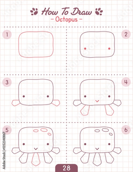 Obraz How to Draw Doodle Animal, Cartoon Character Step by Step Drawing Tutorial.