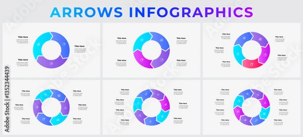 Fototapeta Circular Arrow Infographics for Business Workflow and Data Visualization with 3, 4, 5, 6, 7 and 8 options, steps or processes