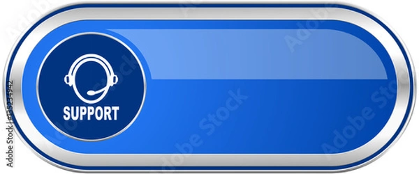 Fototapeta Support long blue web and mobile apps banner isolated on white background.