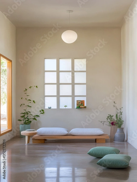 Fototapeta Minimalist interior design with natural elements in a tranquil setting