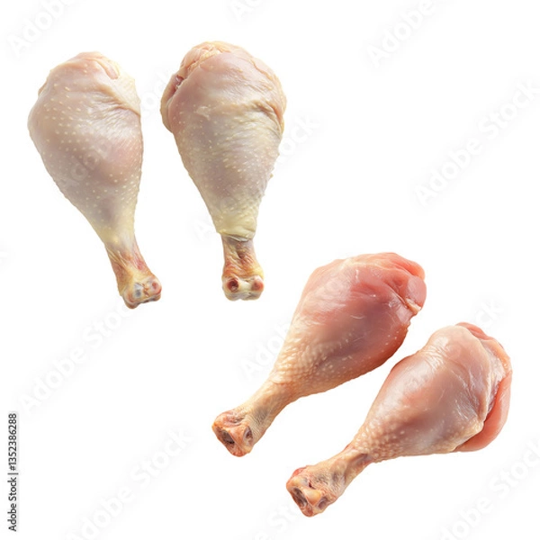 Fototapeta Set of raw chicken drumsticks isolated on white background
