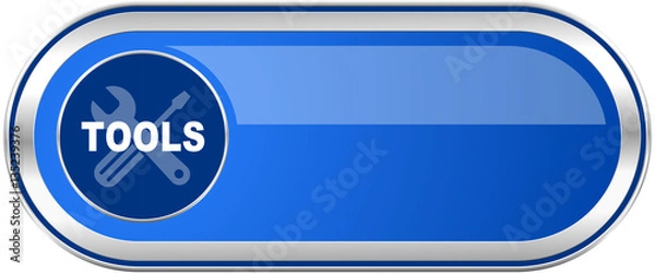 Fototapeta Tools long blue web and mobile apps banner isolated on white background.