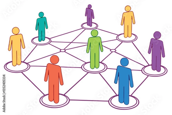 Fototapeta 20 Colorful 3D human figures, network connections, social networking concept, diverse community, interconnected people, vibrant colors, white background, shallow depth of field, macro photography, sym