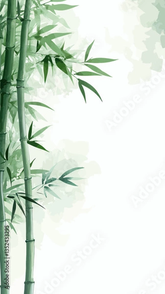 Fototapeta Serene Bamboo Watercolor Art Background for Nature-Themed Designs and Decor