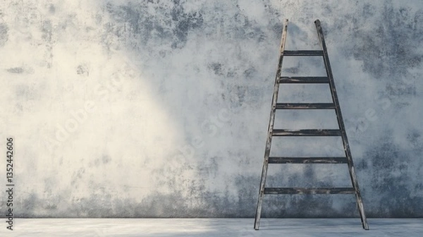 Fototapeta Rustic Wooden Ladder Against Textured Wall Symbolizing Progress and Aspiration
