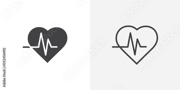 Fototapeta Heartbeat icon vector set in black flat and line stroke style