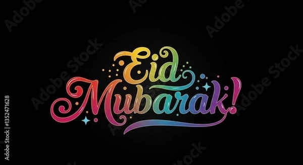 Fototapeta A colorful eid mubarak text design on a black background illustration
