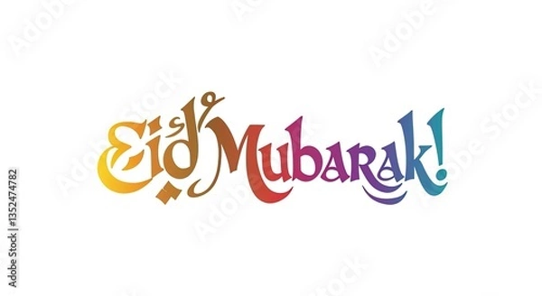 Fototapeta Colorful eid mubarak typography with gradient on a clean white background