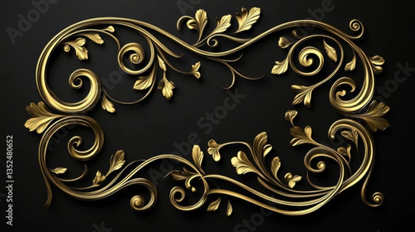Fototapeta Gold Vintage Decorations Elements Flourishes Calligraphic Ornaments and Frames Black background