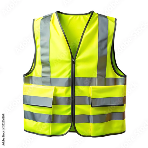 Obraz Bright Yellow Safety Vest with Reflective Stripes isolated on transparent background