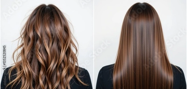 Obraz before & after hair transformation: wavy to straight