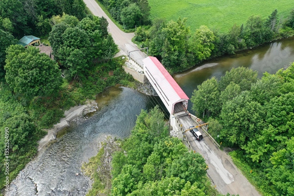 Obraz Aerial view of Lambert Covered Bridge in Quebec, Canada