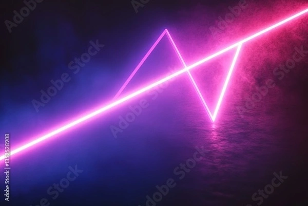 Fototapeta A pink neon - lined triangle intersecting with a straight line on a dark - toned background, presenting a stylish and eye - catching visual, ideal for club, event, or modern design projects.