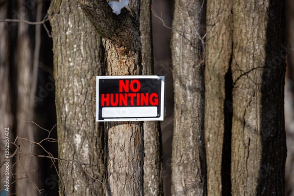 Obraz No hunting sign nailed to a Wisconsin tree