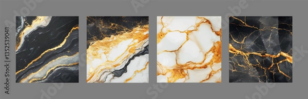 Obraz Elegant marble, stone texture set. Watercolor, ink vector background collection