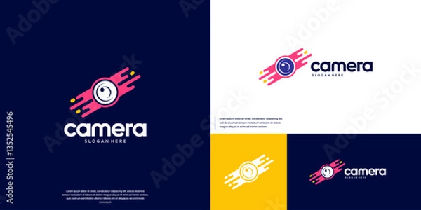Fototapeta camera logo with digital concept technology, journalist, equipment, design vector template.