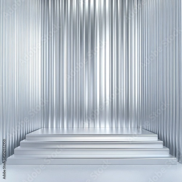 Fototapeta A Shiny Silver Stage And Steps Against A Striped Background